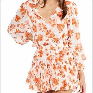 Orange and White Floral Misa Ruffle Dress
